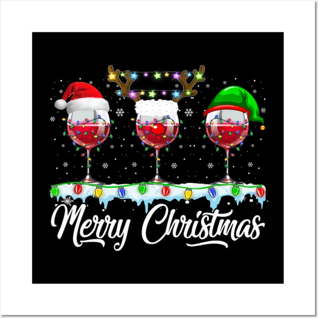 Red Wine Glass Santa Hat Xmas Funny Christmas Wall Art by nadenescarpellos